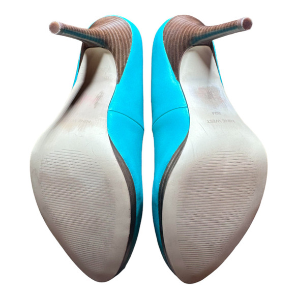 Nine West Kristal Teal and Brown Platform Bright Stiletto Pumps Size 8.5M - Picture 3 of 6